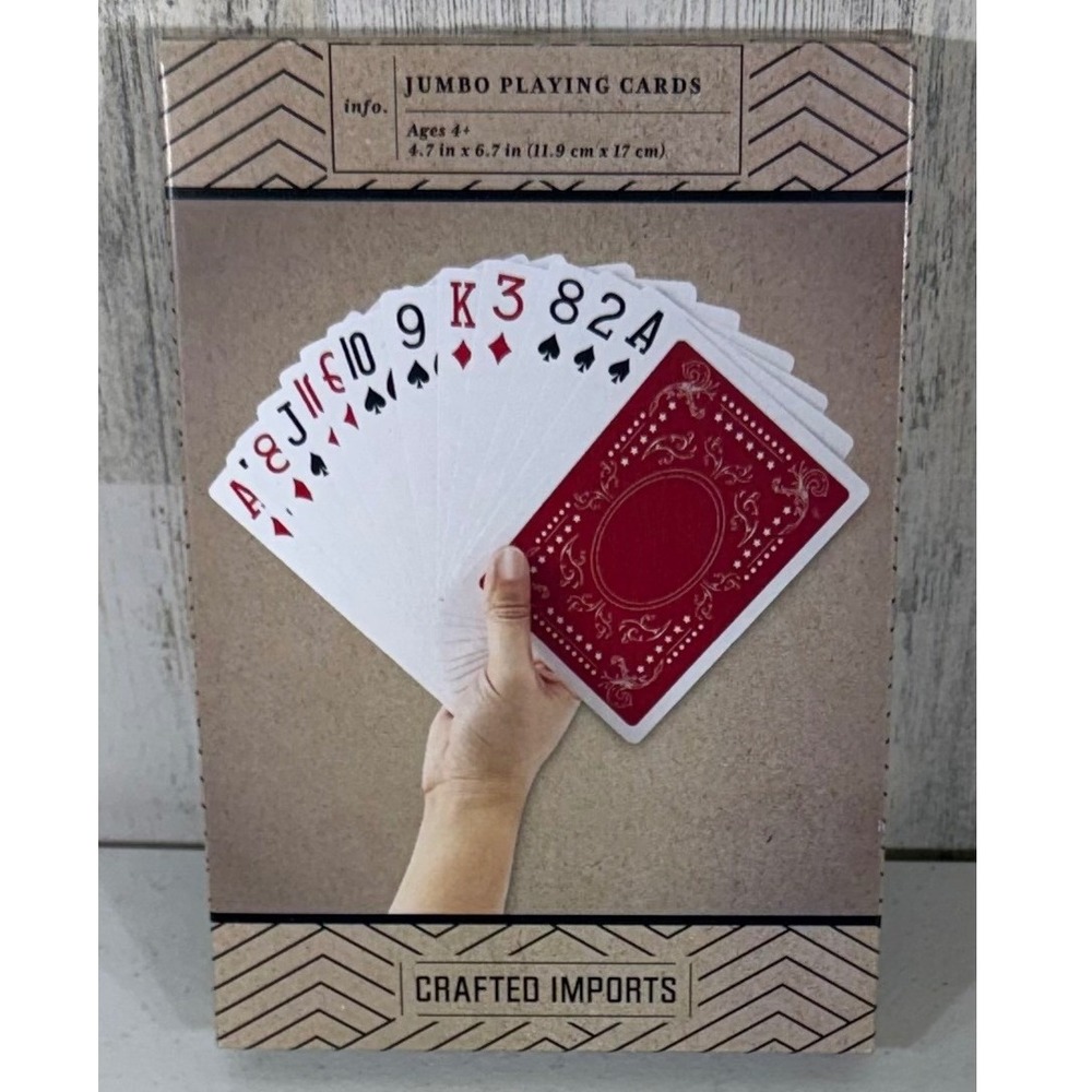 Crafted Imports Jumbo Playing Cards 4.7x6.7 Red 4x Larger Standard Deck Family